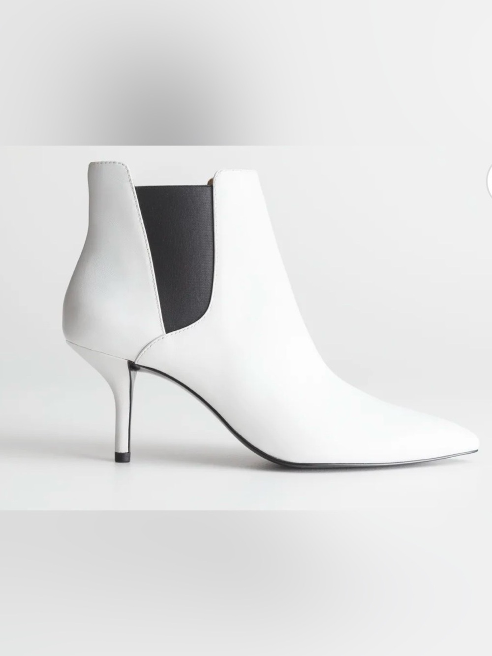 & Other Storues White Leather Ankle Boots with Black Elastic Panel, size 38